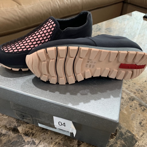 PRADA Women's Black/Pink Neoprene Honeycomb Sneake - Picture 5 of 11